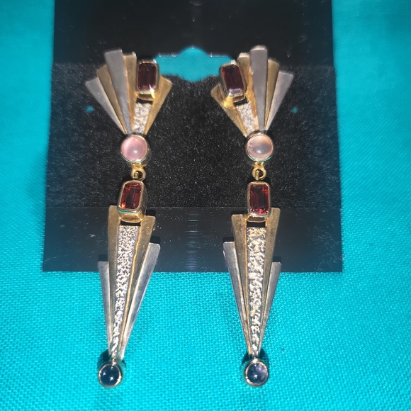 Geometric Gold and Silver Art Deco Earrings